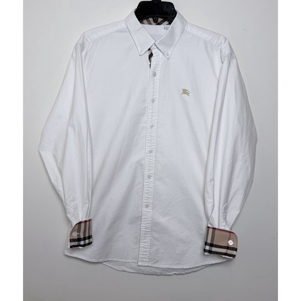Burberry London Womens L White Classic Oxford Button Down Shirt Vintage Check